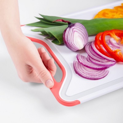 Pink and White Plastic Cutting Board Set with Juice Grooves