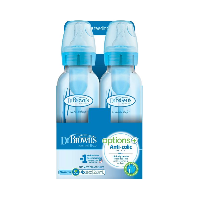 Dr. Brown&#39;s 8oz Anti-Colic Options+ Narrow Baby Bottle with Level 1 Slow Flow Nipple - 4pk - 0m+ - Blue &#38; Clear, 3 of 23