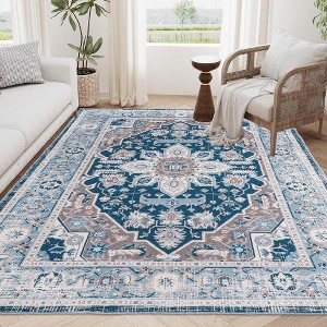 Kumasinova Vintage Boho Area Rug, Washable Rug with Floral Pattern, Faux Cashmere Living Room Rug, Non-Slip Rugs, Stain-Resistant Door Mat - 1 of 4
