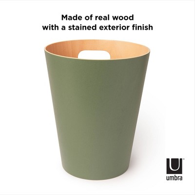 Spruce Green Wood Bathroom Waste Basket with Integrated Handles
