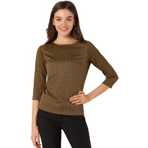 Allegra K Women's Work Office 3/4 Sleeve Boat Neck Houndstooth Printed Blouse - 1 of 4