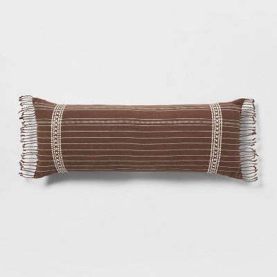 Oblong Oversized Stripe Fringe Decorative Throw Pillow Brown - Threshold™