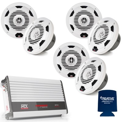 MTX 3 Pairs WET77-W 7.7" 75W RMS 4Ω Coaxial Speakers - White & WET75.4 Thunder Marine 100W x 4 @ 2Ω Amplifier