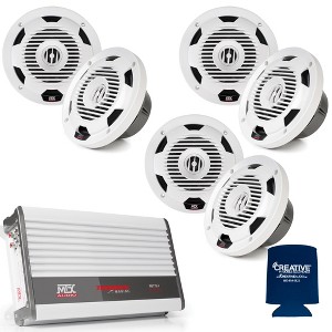 MTX 3 Pairs WET77-W 7.7" 75W RMS 4Ω Coaxial Speakers - White & WET75.4 Thunder Marine 100W x 4 @ 2Ω Amplifier - 1 of 4