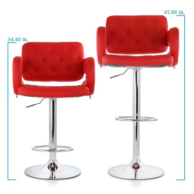 Red Faux Leather Adjustable Swivel Bar Stool with Chrome Base