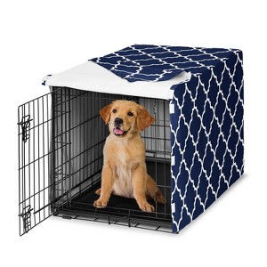 Sweet Jojo Designs Boy, Girl, Unisex/Gender Neutral Dog Crate Kennel Cover 36in. Trellis Navy Blue and White - 1 of 4