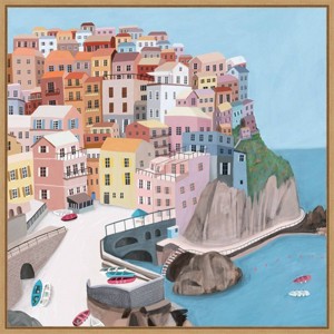 Amanti Art 22" x 22" Manarola Italy by Carla Daly Framed Canvas Wall Art Print : Coastal Cliffside Cityscape - 1 of 4