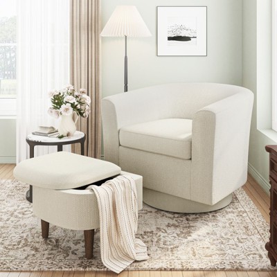 COLAMY Upholstered Swivel Barrel Accent Chair with Storage Ottoman