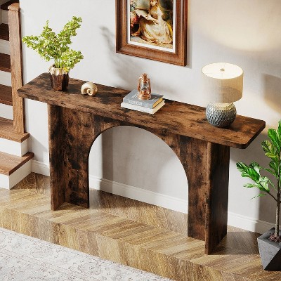 Tribesigns 63-Inch Rustic Brown Wood Console Table with Arch Brace