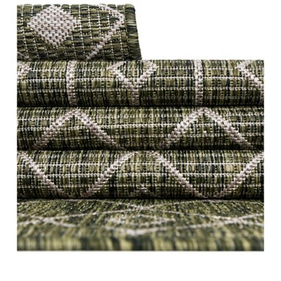 Green/Ivory Geometric Synthetic 2' x 8' Outdoor Runner