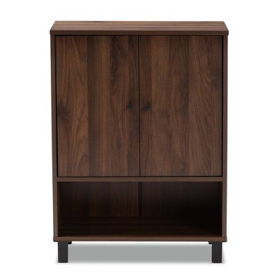 Walnut Brown 2-Door Wood Entryway Shoe Storage Cabinet