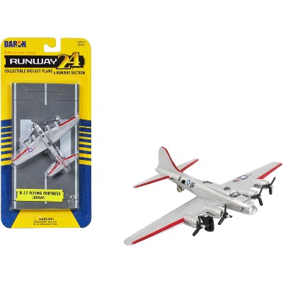 Boeing B-17 Flying Fortress Bomber Aircraft Silver Met "US Army Air Force" w/Runway Section Diecast Model Airplane by Runway24