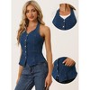 Allegra K Women's Denim Halter Neck Button Down Backless Jean Vest : Target