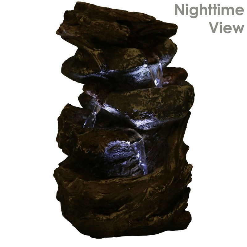 Sunnydaze Indoor Home Decorative Tiered Rock and Log Waterfall Tabletop Water Fountain with LED Lights - 10", 5 of 15