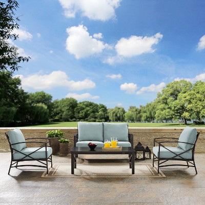 Kaplan 4-Piece Outdoor Seating Set with Teal Cushions and Steel Frame