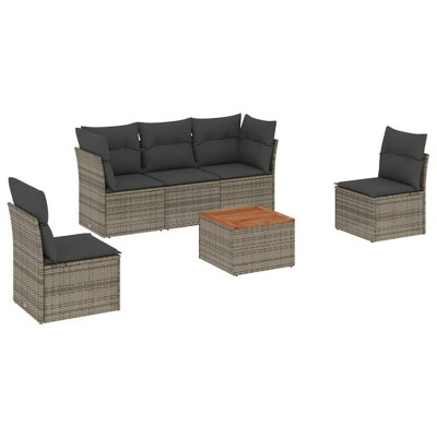 vidaXL Patio Sofa Set with Cushions Outdoor Furniture 6 Piece Poly Rattan - Gray