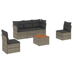 vidaXL Patio Sofa Set with Cushions Outdoor Furniture 6 Piece Poly Rattan - Gray - 1 of 4