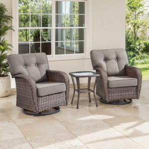 Belord 3 Pieces Small Patio Furniture Set with Swivel Chairs and Tempered Glass Top Accent Table, Outdoor Conversation Set with Extra Wide Back - 1 of 4
