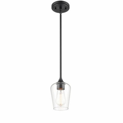 Ashford Matte Black Mini-Pendant Light with Glass Shade