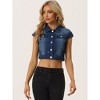 INSPIRE CHIC Women's Summer Denim Button Down Short Sleeve Cropped Jean Jackets - 3 of 4