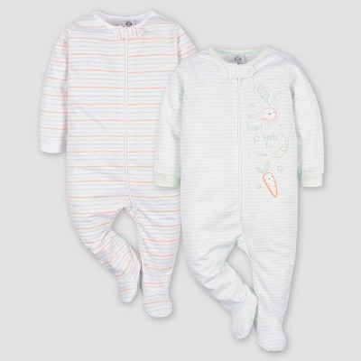 Image of Gerber Baby 2pk Zip-Front Vegetables Sleep N' Play - White/Light Blue Newborn