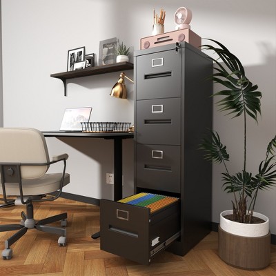 NicBex Narrow File Cabinet with Lock,Office Cabinet with Grooved Handles,Modern Storage Cabinet,Filing Cabinet for Home Office