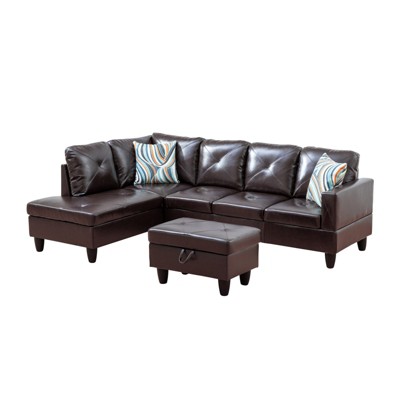 GlasFlength Sectional Sofas with Ottoman, Modern Large Modular Sectional Couch for Living Room, L Shape Upholstered Couch, Brown, 97"*66.5"*33"
