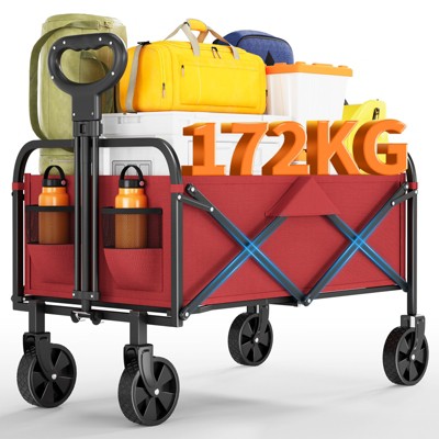 Foldable Carts , Utility Collapsible Wagon with All-Terrain Wheels, Adjustable Handle, 380LBS  Folding Utility Wagon for Camping, Shopping, Garden