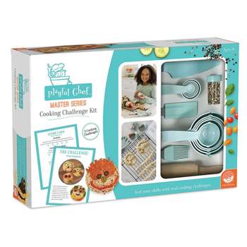 MindWare Playful Chef: 26 Piece Master Series Cooking Challenge Kit – Includes 22 Kitchen Tools, 1 Apron and 3 Recipes – Ages 8+