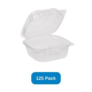 Inno-Pak 6" x 6" x 3" Clamshell Container Clear RPET - Pack of 125 - 1 of 3