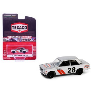 1970 Nissan Datsun 510 #28 Silver Metallic and White with Red "Texaco Special Edition" 1/64 Diecast Model Car by Greenlight - 1 of 4