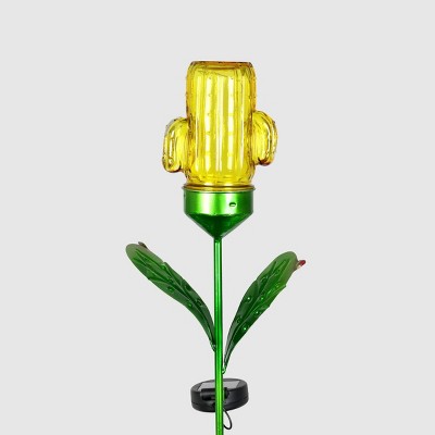 32" Resin Solar Cactus Garden Stake Yellow - Exhart