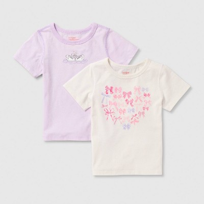 Toddler Girls' 2pk Adaptive Short Sleeve 'Swans/Bows' Graphic T-Shirt - Cat & Jack™ Light Purple/Cream