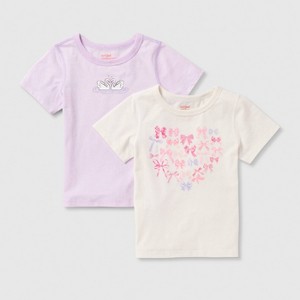 Toddler Girls' 2pk Adaptive Short Sleeve 'Swans/Bows' Graphic T-Shirt - Cat & Jack™ Light Purple/Cream - 1 of 3