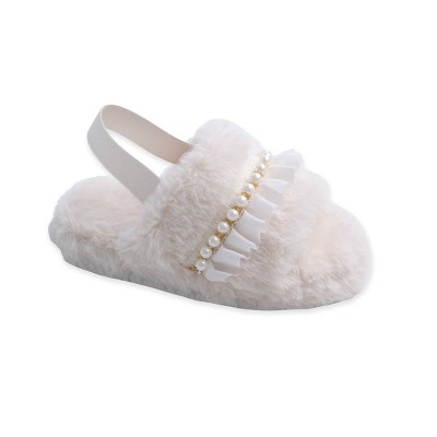 S-M Kids Slippers Beige Ruffle - Bullseye's Playground™
