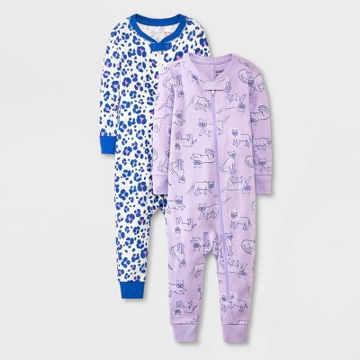 Image of Baby Girls' 2pk Cat & Leopard Spot Union Suits - Cat & Jack™ Purple 18M