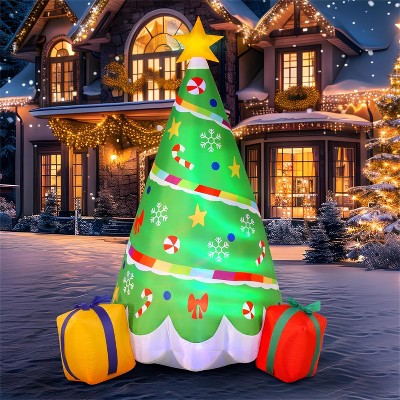 Joyfy 6 FT Christmas Tree Inflatable Outdoor Decorations, Rainbow Ribbon Christmas Tree with LEDs for Xmas Party Indoor Outdoor Yard Garden Lawn Decor