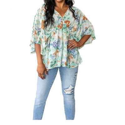 Fabled in Floral Draped Peplum Top in Ivory