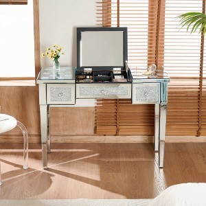 FONTOI 39.8"W Mirrored Makeup Vanity Desk with Flip-Top Mirror Storage Crushed Diamond Inlay for Bedroom Dressing Room, Silver, 39.8"*15"*30.8" - 1 of 4