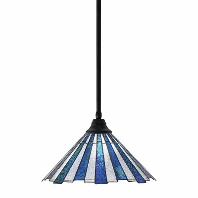Toltec Lighting Any 1 - Light Pendant in  Matte Black with 16" Sea Ice Art Glass Shade
