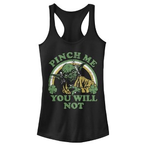 Juniors Womens Star Wars Do Not Pinch Yoda Racerback Tank Top - 1 of 4
