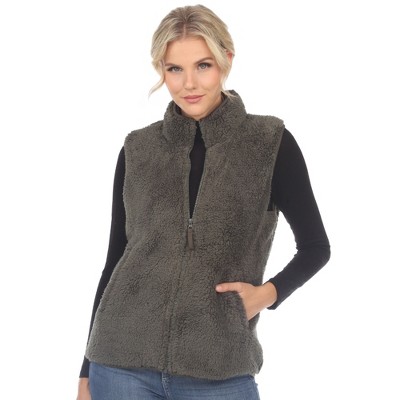 Women's Zip up High Pile Fleece Vest -White Mark