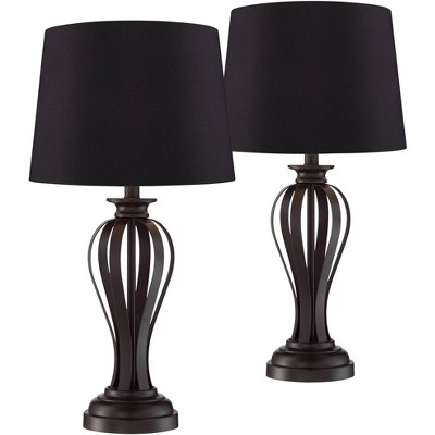 Regency Hill Mid Century Modern Contemporary Table Lamps Set of 2 Bronze Black Faux Silk Drum Shade for Living Room Bedroom House