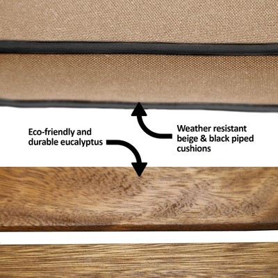 Eco-Friendly Eucalyptus 3-Piece Bistro Set with Beige Cushions