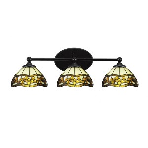 Toltec Lighting Capri 3 - Light Vanity in  Matte Black with 7'' Roman Jewel Art Glass Shade - 1 of 2