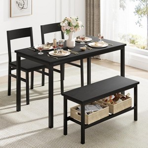 Dining Table and Chairs Set of 4 with Metal Frame, Includes Bench and 2 Chairs, Kitchen and Dining Room Furniture for Apartments, Restaurants, Pubs - 1 of 4
