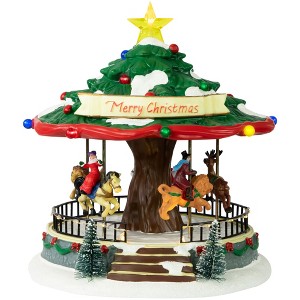 Northlight LED Lighted Musical and Animated Christmas Carousel Village Display - 10.5" - 1 of 4