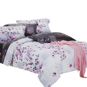 Slickblue 4-Piece Twin Comforter Set with Duvet Cover, 40oz Fill, Plum Theme, Soft Cotton Bedding - 1 of 3