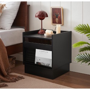 Mid-Century Modern Nightstand with Charging Station & LED Lights, 2-Drawer Bedside Table/End Table for Bedroom or Living Room, Black - 1 of 4