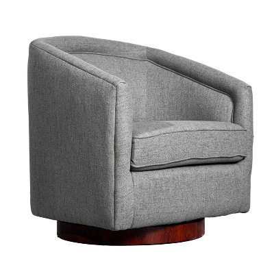 Gray Faux Leather Swivel Barrel Accent Chair with Wood Base